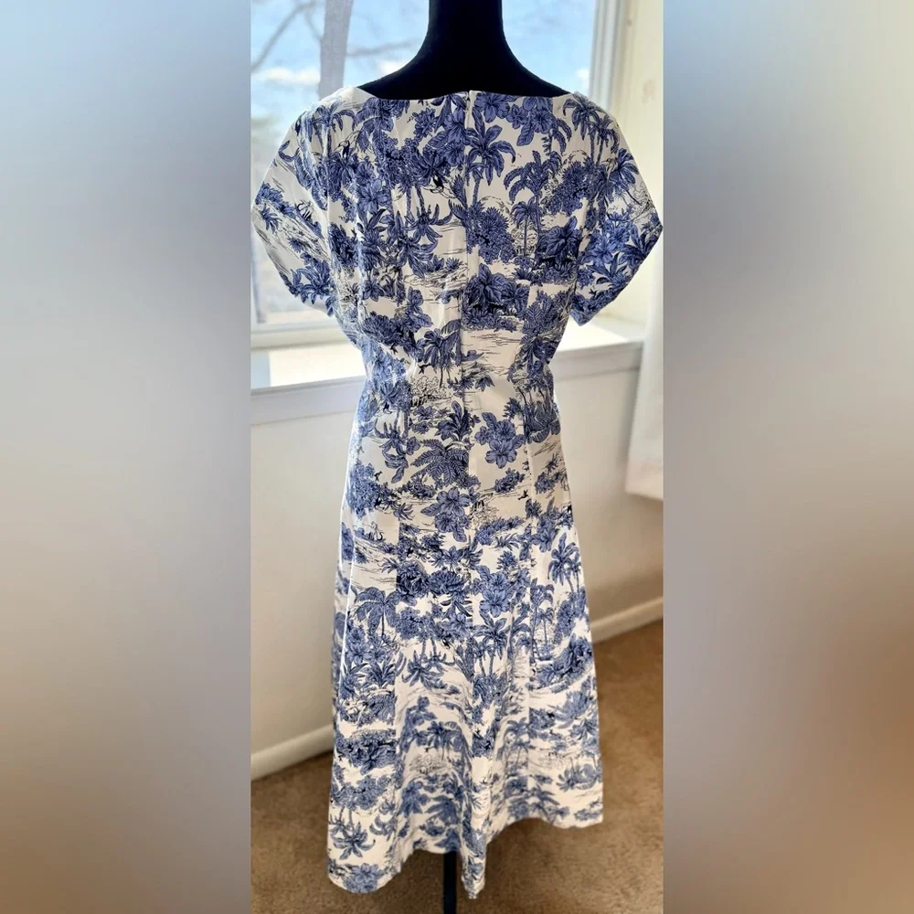 Joie Blue and White Toile print preppy midi dress Cottagecore zip back XL EUC - Picture 6 of 17